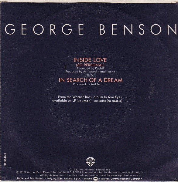 George Benson – Inside Love (So Personal) (7", Italy - 1983)