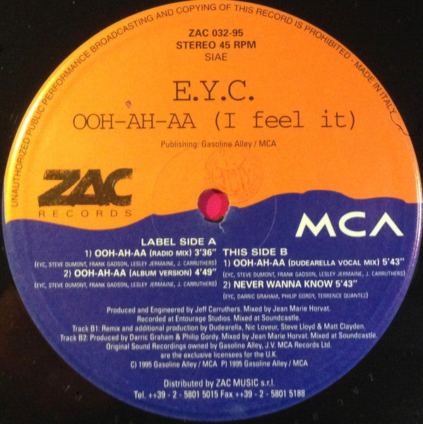 E.Y.C. – Ooh-Ah-Aa (I Feel It) (12", Italy - 1995)