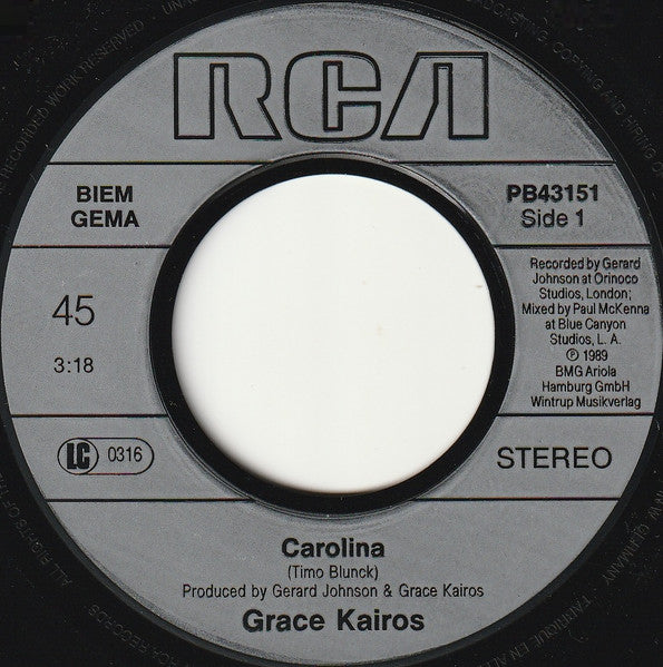 Grace Kairos – Carolina (7", Europe - 1989)