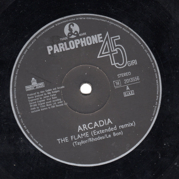 Arcadia (3) – The Flame (Extended Remix) (12", Italy - 1986)