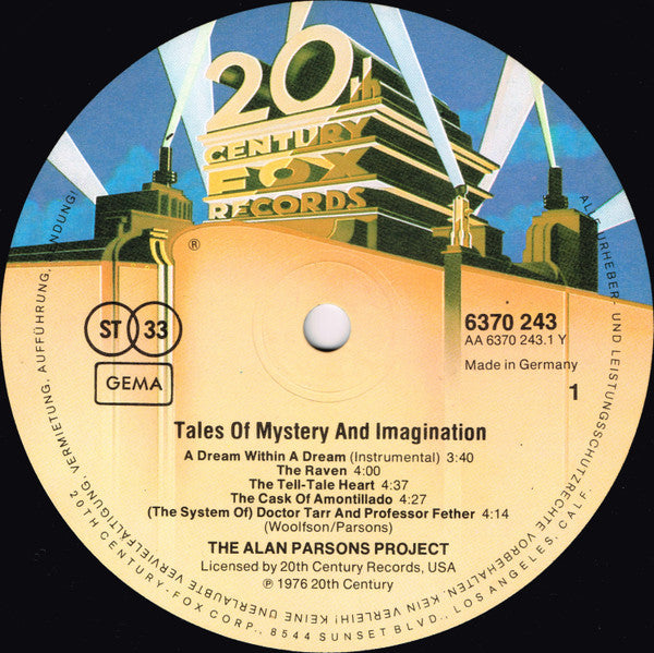 The Alan Parsons Project – Tales Of Mystery And Imagination (LP, Album, Reissue, Germany)