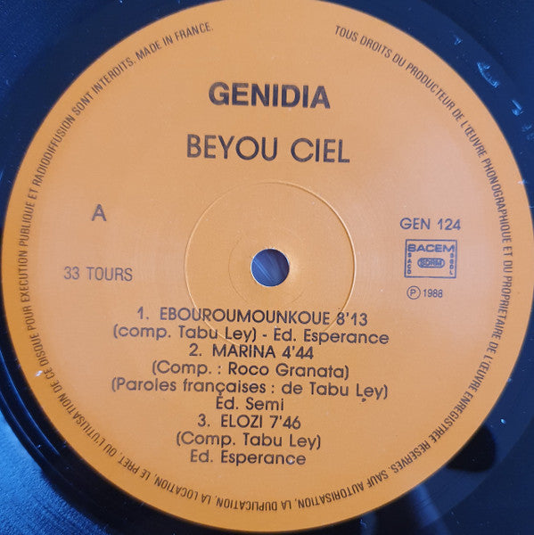 Beyou Ciel, Tabu Ley Rochereau, Orchestre Afrisa L'International – Ebouroumounkoue (LP, France - 1988)