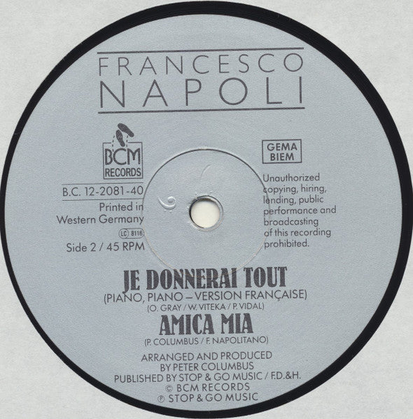 Francesco Napoli – Piano, Piano (12", Germany - 1988)