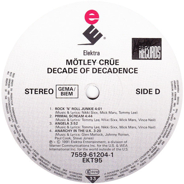 Mötley Crüe – Decade Of Decadence '81-'91 (LP, Compilation, Europe - 1991)