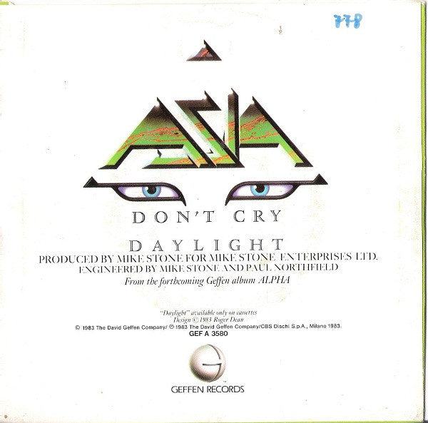 Asia (2) – Don't Cry (7", Italy - 1983)