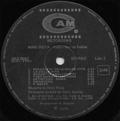 Nino Rota – Tutti I Film Di Fellini (LP, Compilation, Italy - 1974)