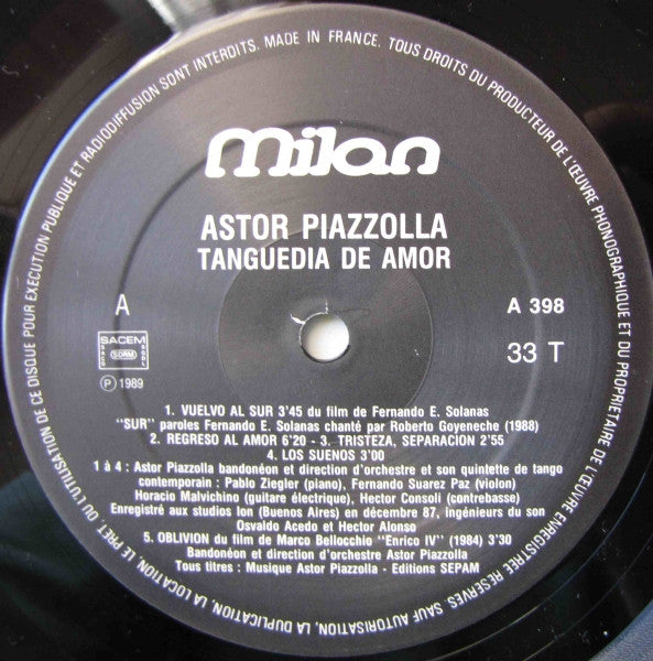 Astor Piazzolla – Tanguedia De Amor (LP, Compilation, France - 1989)