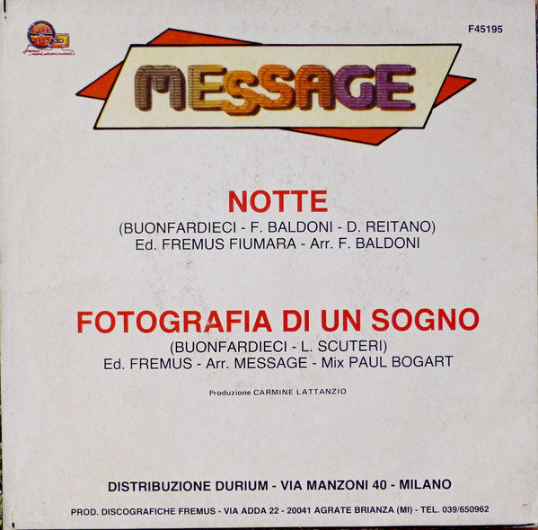 Message (8) – Notte / Fotografia Di Un Sogno (7", Italy - 1984)