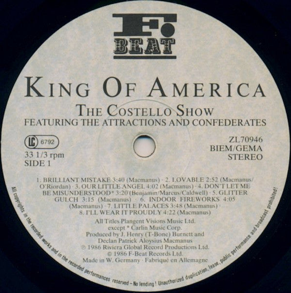 The Costello Show, The Attractions, The Confederates – King Of America (LP, Album, Europe - 1986)