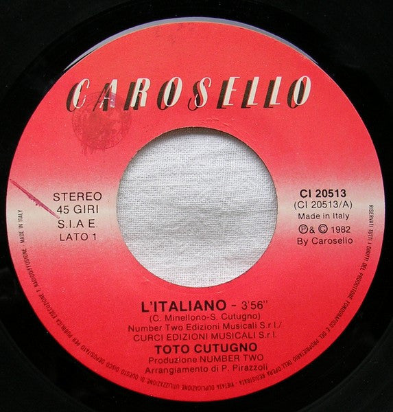 Toto Cutugno – L'Italiano (7", Italy - 1983)