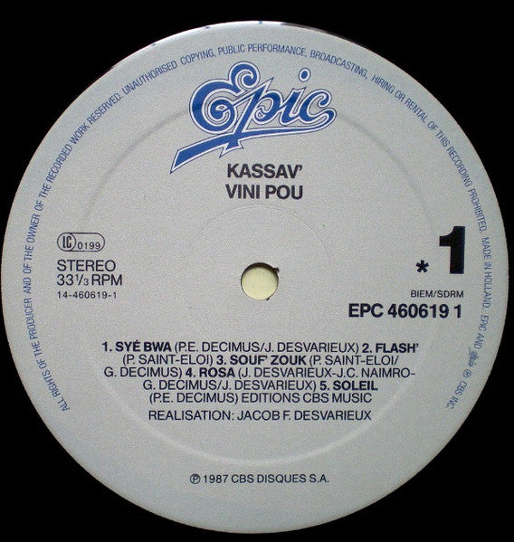 Kassav' – Vini Pou (LP, Album, France - 1987)