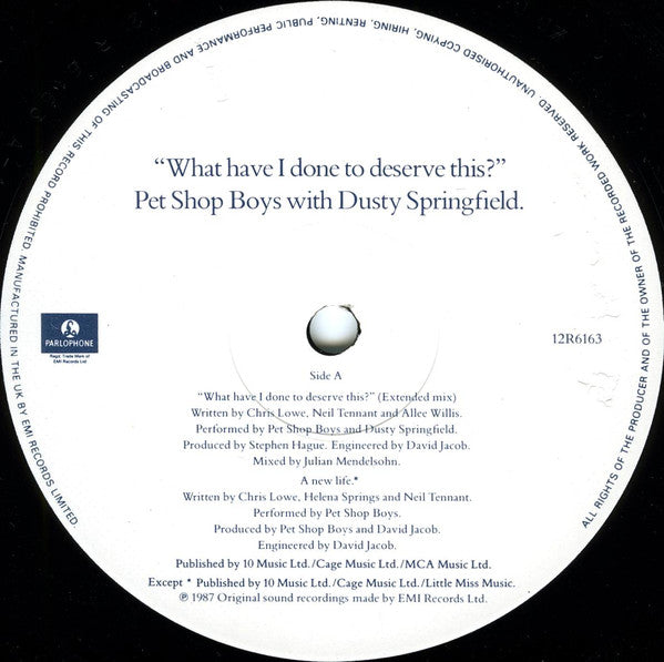 Pet Shop Boys, Dusty Springfield – What Have I Done To Deserve This? (12", UK - 1987)