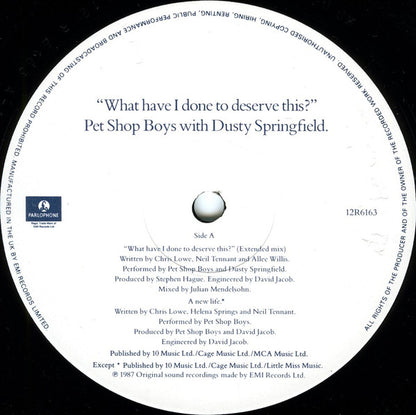 Pet Shop Boys, Dusty Springfield – What Have I Done To Deserve This? (12", UK - 1987)