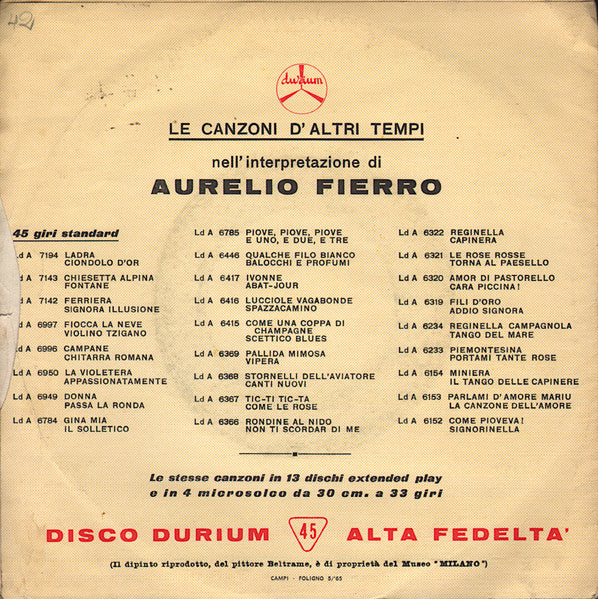 Aurelio Fierro – Parlami D'Amore Mariù / La Canzone Dell'Amore (7", Italy - 1965)