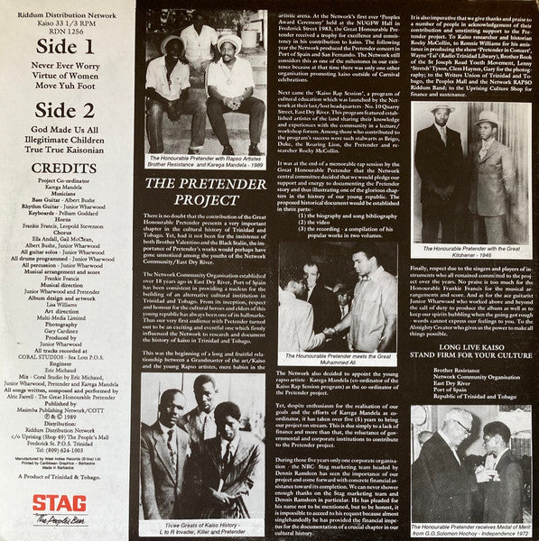 Lord Pretender – The Living Legend The Great Honourable Pretender A Document Of Kaiso History 1929 - 1989 (LP, Trinidad & Tobago - 1989)