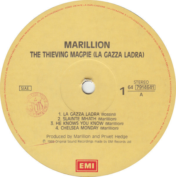 Marillion ‎– The Thieving Magpie (La Gazza Ladra) (LP, Album - Italy)