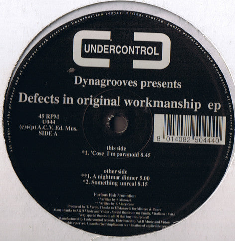 Dynagrooves – Defects In Original Workmanship EP (12", 45 RPM - Italy)