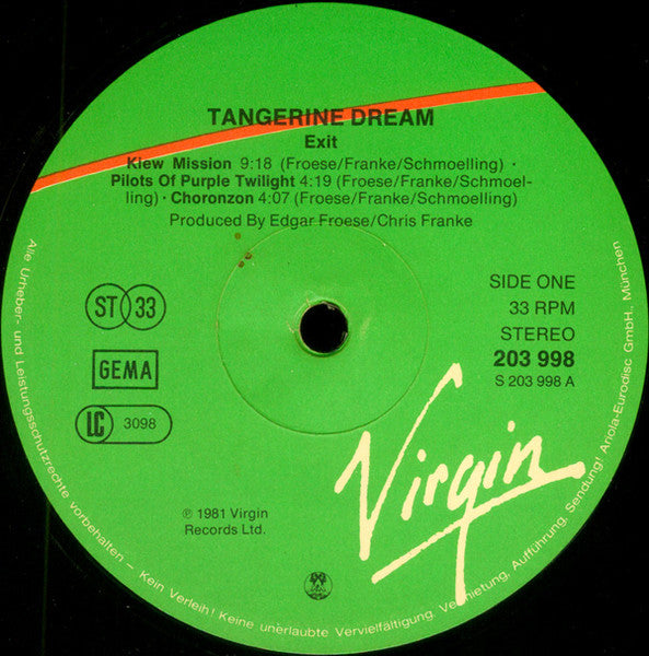 Tangerine Dream – Exit (LP, Album, Germany - 1981)