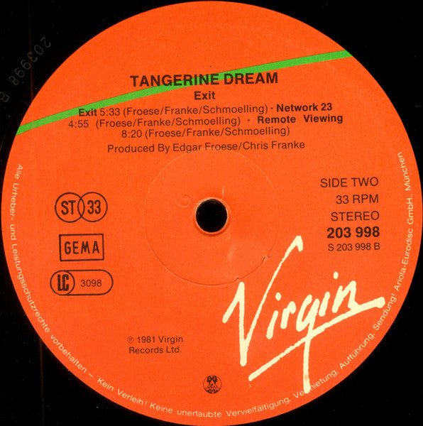 Tangerine Dream – Exit (LP, Album, Germany - 1981)