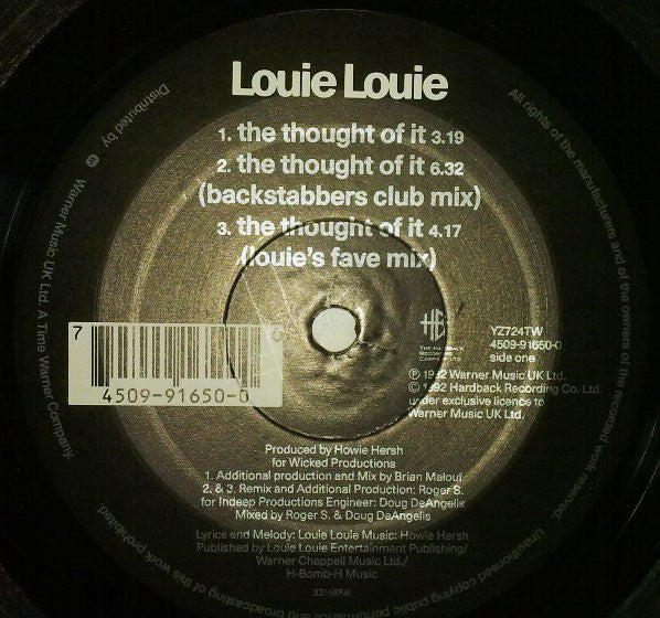 Louie Louie (2) – The Thought Of It (12", Limited Edition, UK - 1992)